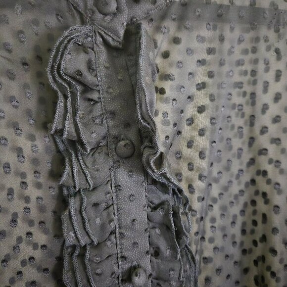 Joseph Ribkoff Vintage Sheer 100% Silk Black Swiss Dot Ruffled Blouse Size L* - Picture 3 of 6